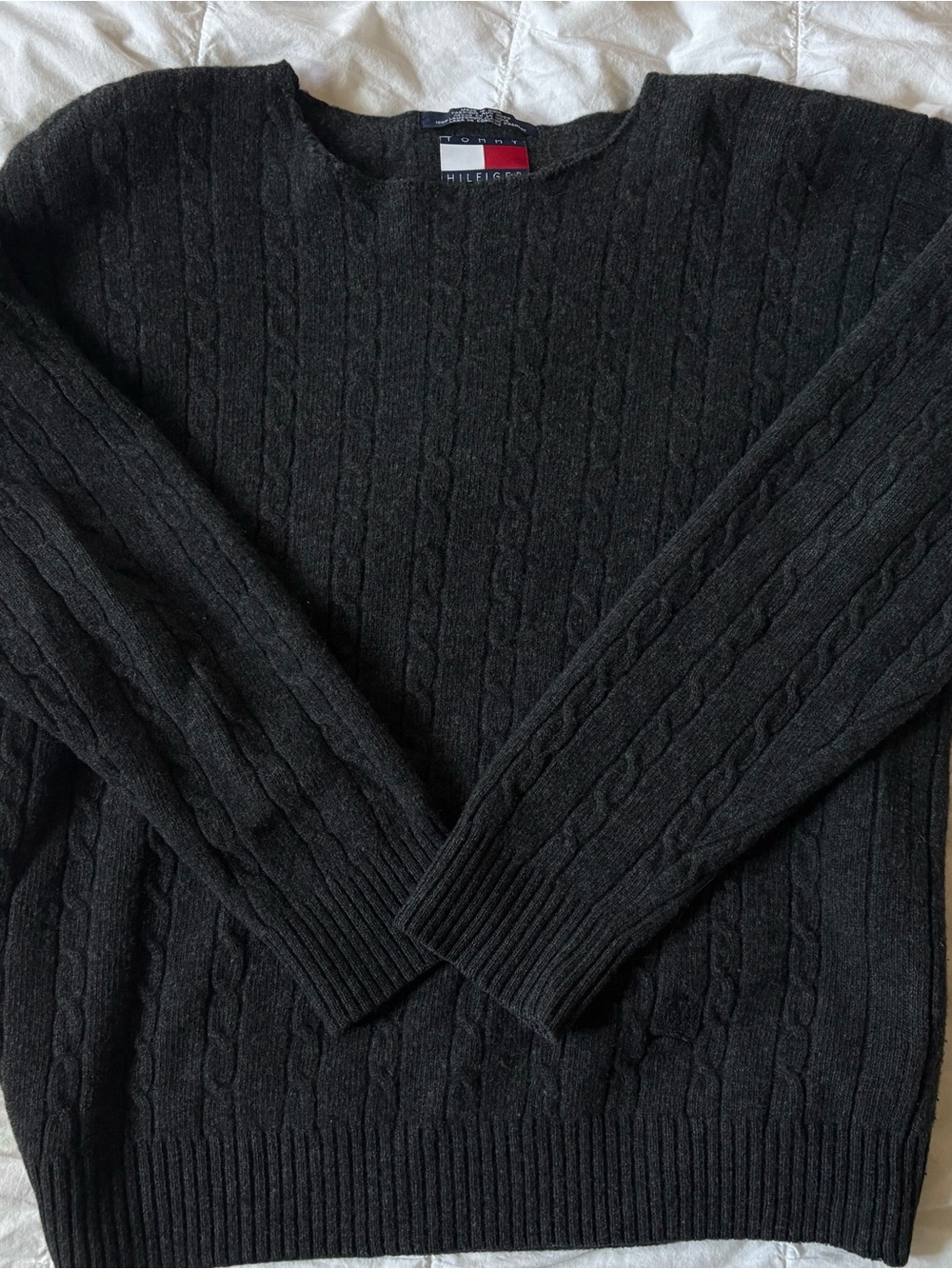 Tommy Hilfiger Vintage Dark Grey Cable-Knit Crewneck Sweater